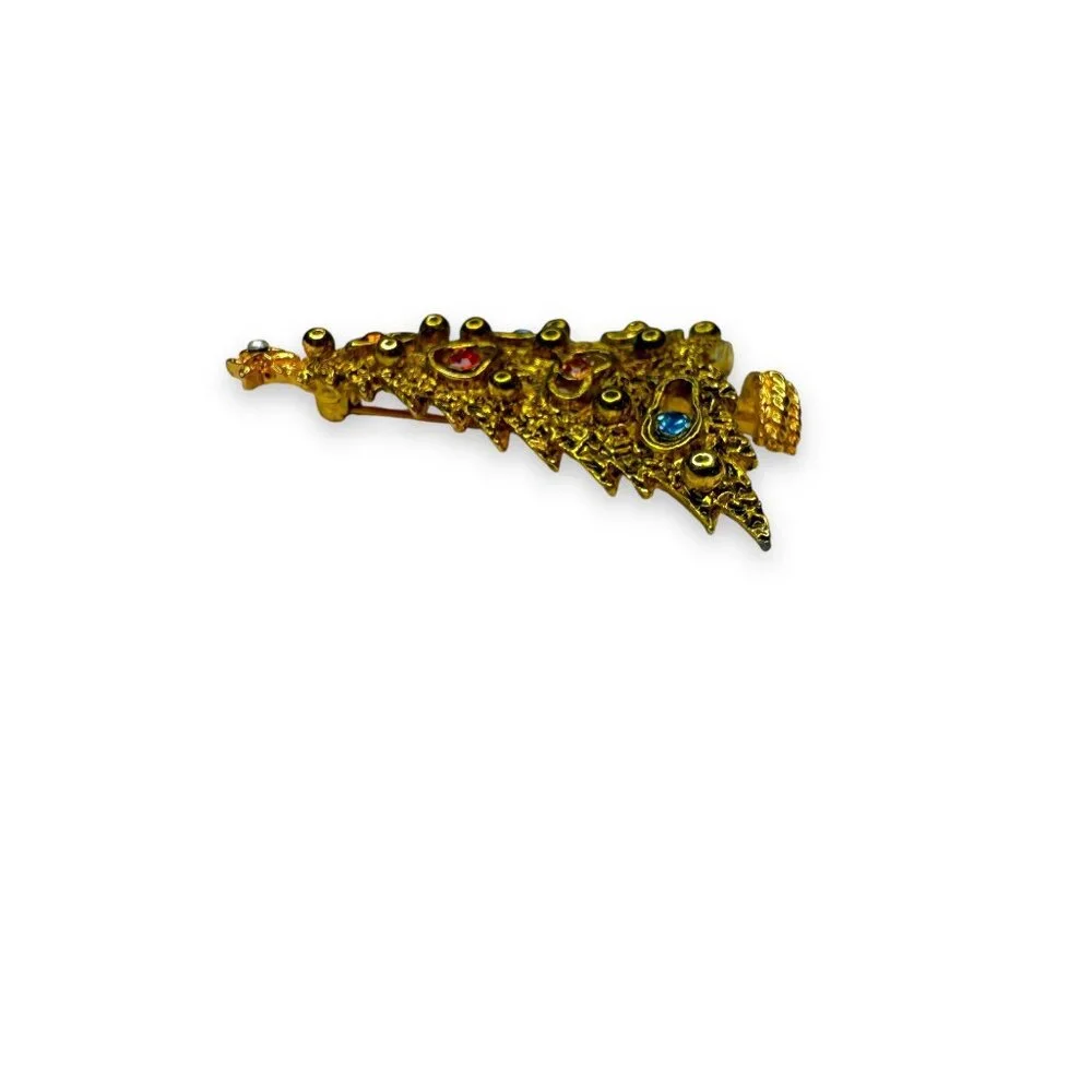 Mode Art Arthur Pepper Christmas Tree Brooch Pin Gold Tone Rhinestone Accents